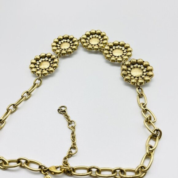 JCREW Floral Panel Necklace Gold Tone Rhinestone Petals Flower Nature Botanical - Picture 6 of 8